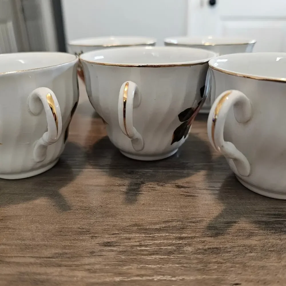 Vintage Enoch Wedgwood English Harvest Teacups Floral Coffee Cups 5-Set Cottage